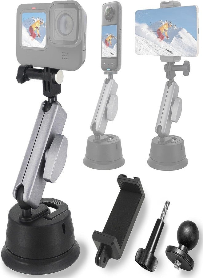 ADOFYS Aluminum Alloy Suction Cup Mount with 1/4 Thread and Phone Holder for GoPro Max Mini Hero 12 11 10 9 8 7 6 Insta360 DJI Action Accessories - Image 1