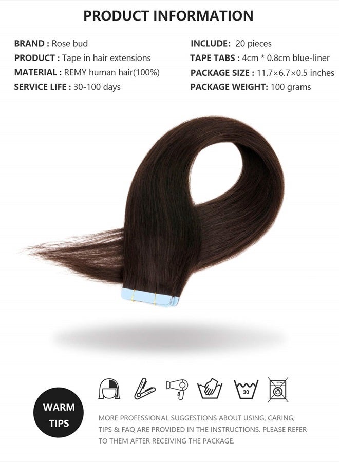 ROSE BUD Tape in Hair Extensions REMY Human Hair, Secure Skin Weft Hair Extensions Seamless 40g/Pack 20Pcs 14 Inch - Image 5