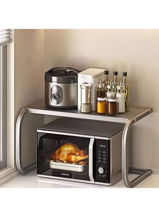 Dual Tier Metal Kitchen Storage Rack Silvery Space Saving Organizer For Microwave Oven - Image 3