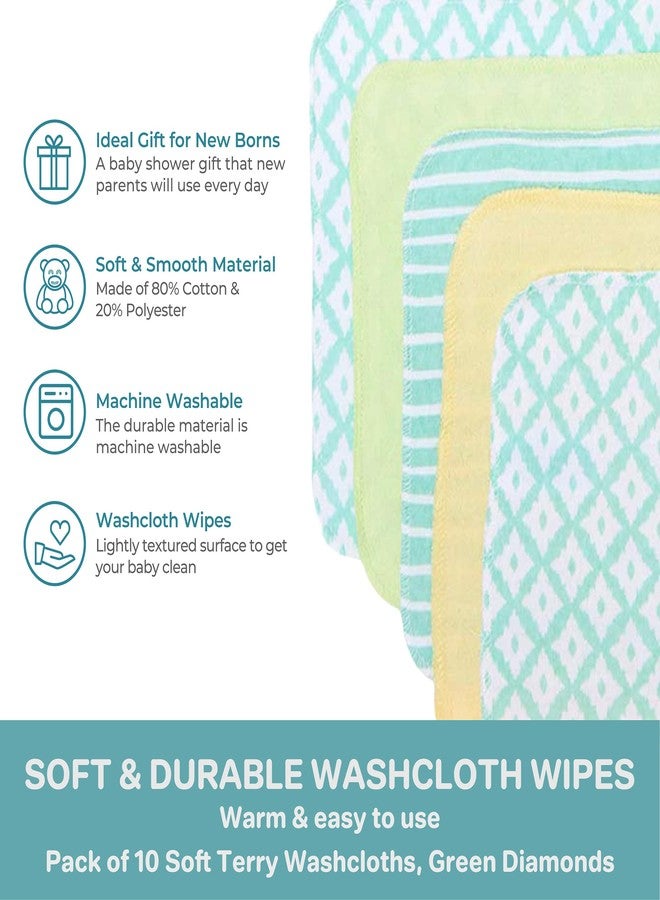 Spasilk Washcloth Wipes Set for Newborn Boys and Girls, Soft Terry Washcloth Set, Pack of 10, Green Diamonds - Image 4