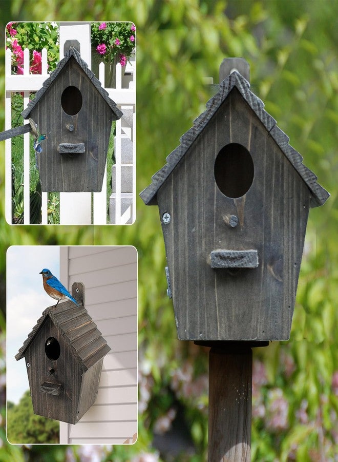 NATUREYLWL Bird House Black Birdhouse Bird Houses for Outside with Pole Wooden Bird House for Finch Bluebird House Cardinals Hanging Birdhouse Clearance Garden Country Cottages B8-2 - Image 4