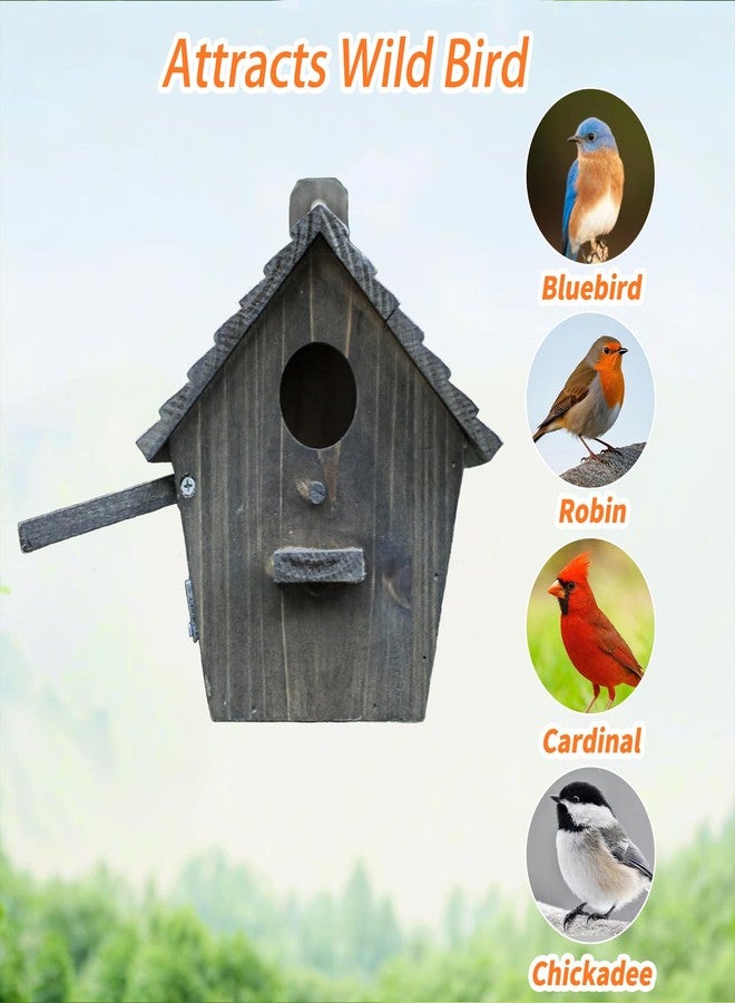 NATUREYLWL Bird House Black Birdhouse Bird Houses for Outside with Pole Wooden Bird House for Finch Bluebird House Cardinals Hanging Birdhouse Clearance Garden Country Cottages B8-2 - Image 2