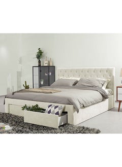 DANUBE HOME Danube Home Bacia Queen Bed With 2 Front Drawer Storage Sturdy Modern Design Wooden Double Bed Frame Furniture L 218 x W 162 x H 111 cm Beige  - Image 1