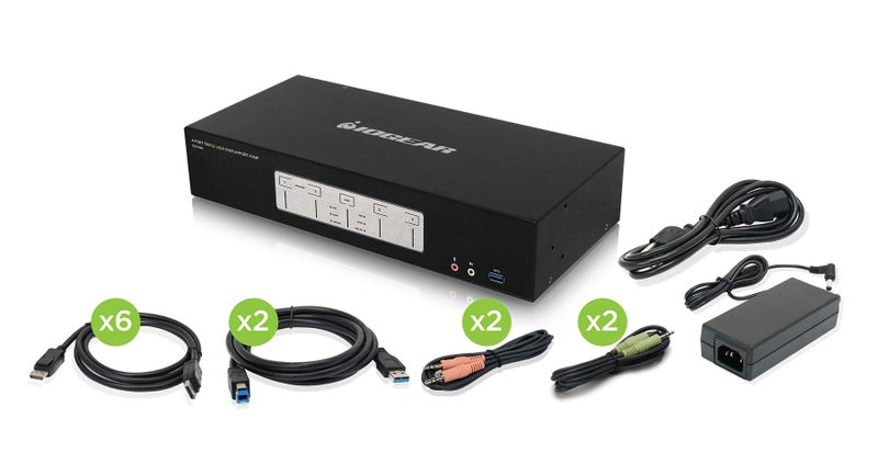 IOGEAR 4 منافذ 4K DisplayPort عرض ثلاثي KVMP 3 شاشات HDMI تحويل DisplayPort إلى HDMI 4096 x 2160 60Hz مشاركة التحكم USB 3.0 للأجهزة