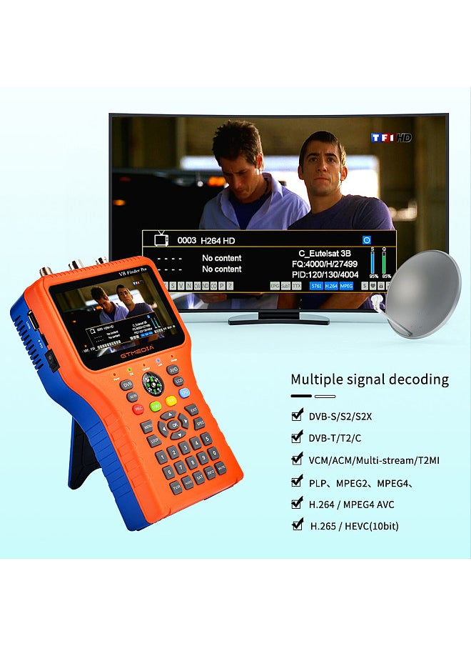 Gtmedia - GTMEDIA V8 Finder Pro TV Signal Finder Meter DVB-S/S2/S2X/T/T2/C Signal Receiver 4.3-inch LCD Dispaly H.265 Auto Calculate Angle 4000mAh Battery - Image 1