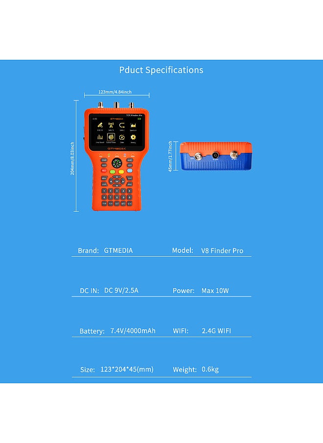 Gtmedia - GTMEDIA V8 Finder Pro TV Signal Finder Meter DVB-S/S2/S2X/T/T2/C Signal Receiver 4.3-inch LCD Dispaly H.265 Auto Calculate Angle 4000mAh Battery - Image 1