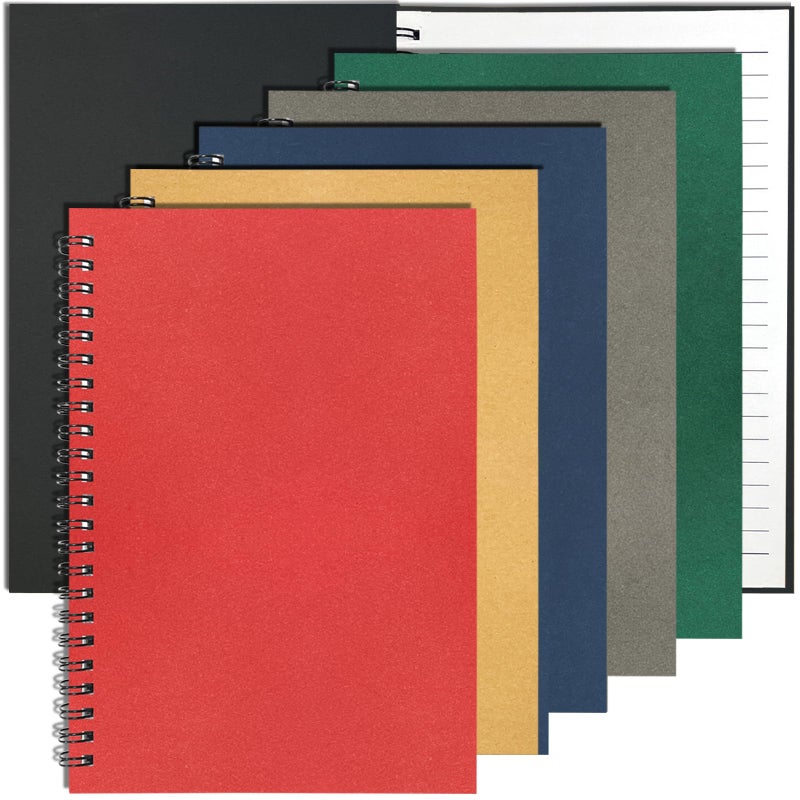 GINMLYDA 6-Piece Spiral Notebook, Kraft Paper Cover 120 Pages College Ruled Spiral Journal A5 Writing Notebook for Home Office â€“ 5.5x8.25 Inches - Image 1