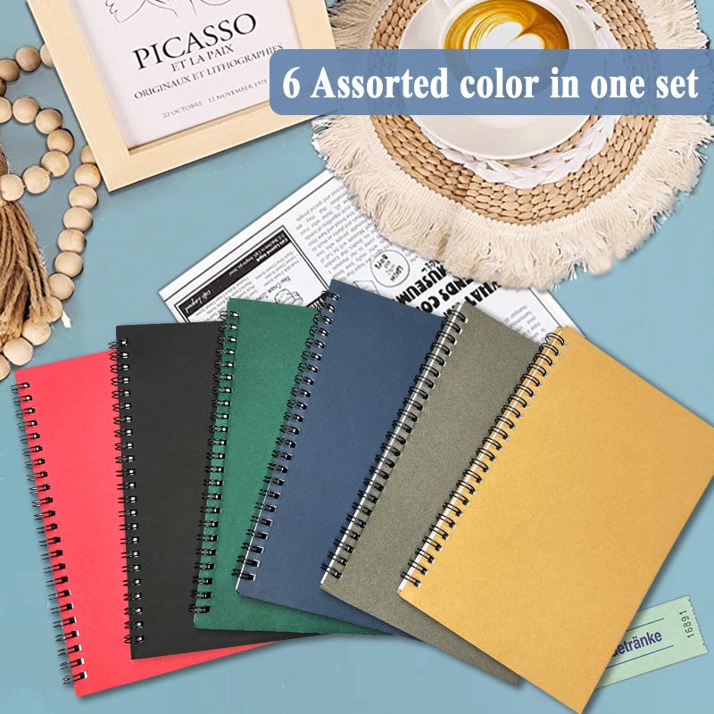 GINMLYDA 6-Piece Spiral Notebook, Kraft Paper Cover 120 Pages College Ruled Spiral Journal A5 Writing Notebook for Home Office â€“ 5.5x8.25 Inches - Image 2