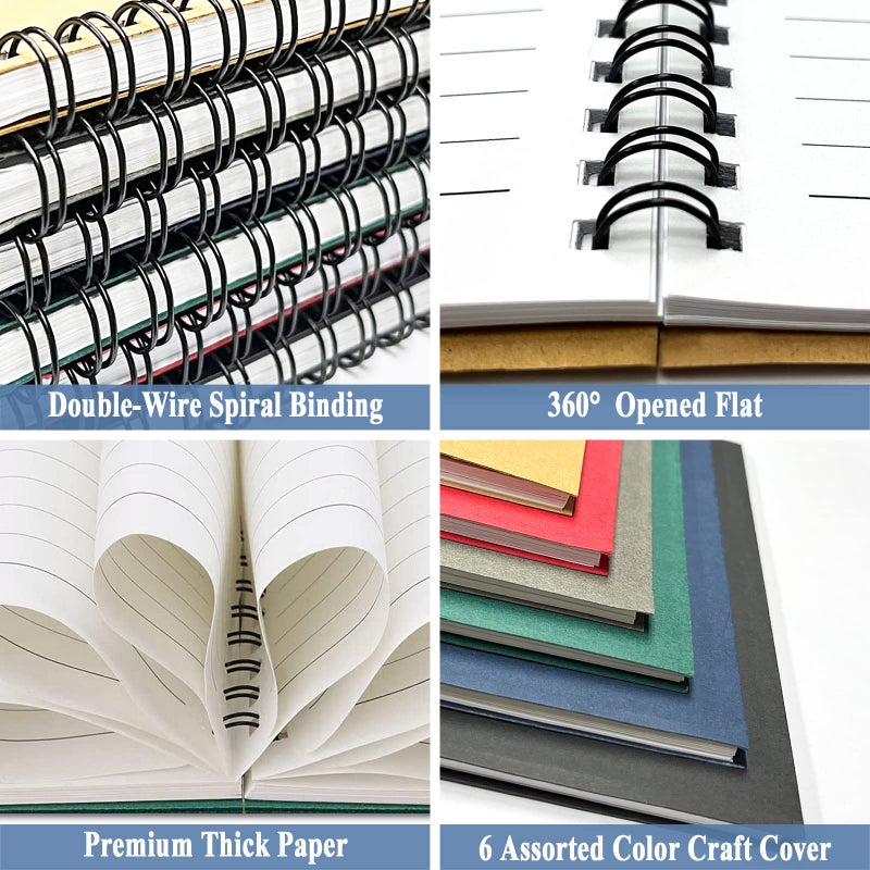 GINMLYDA 6-Piece Spiral Notebook, Kraft Paper Cover 120 Pages College Ruled Spiral Journal A5 Writing Notebook for Home Office â€“ 5.5x8.25 Inches - Image 5
