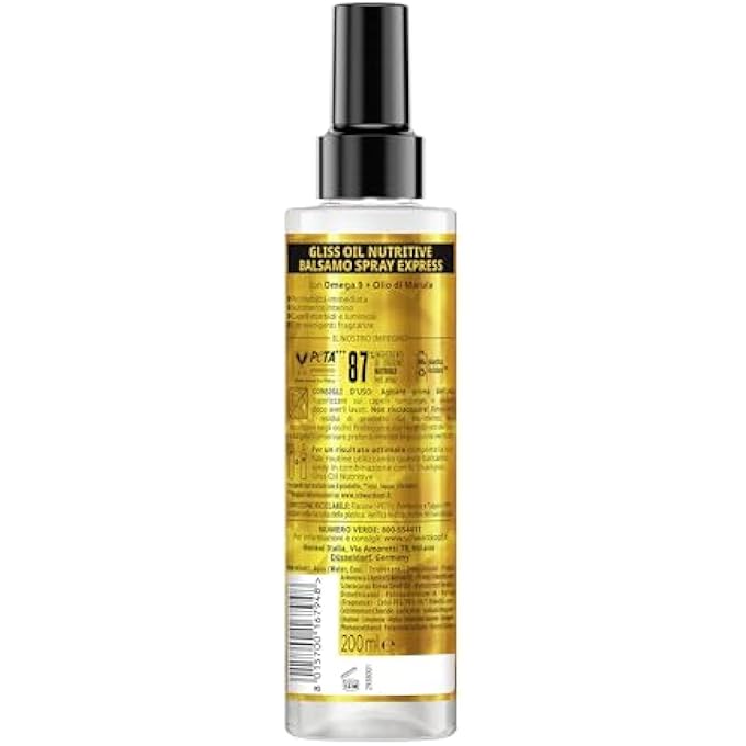 Gliss SCHWARZKOPF OIL NUTRITIVE CONDITIONER SPRAY EXPRESS, NOURISHING, 200 ML, LEAVE IN CONDITIONER SPRAY WITH OMEGA-9 AND MARULA OIL, CONDITIONER WITHOUT RINSING AND HEAT PROTECTION FOR DAMAGED HAIR - Image 3