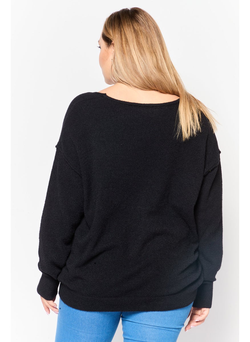 Black Tape - Women V-Neck Textured Sweater, Black - Image 1