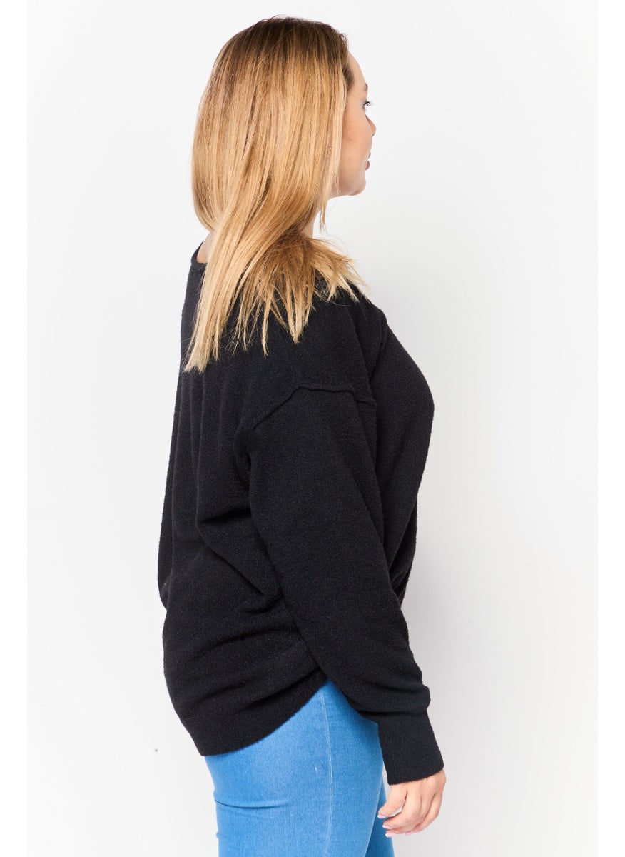 Black Tape - Women V-Neck Textured Sweater, Black - Image 1