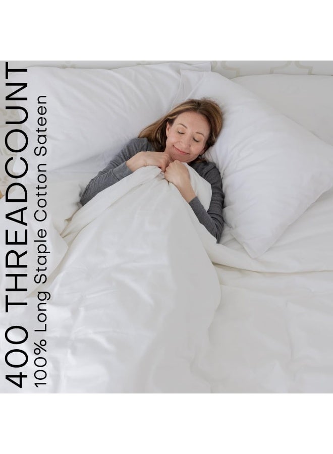 QUICKZIP QuickZip Fitted Sheet - Includes 1 Fitted Sheet Base & 2 Zip-On Sheets - Easy to Change, Fold & Wash Queen Sheet - Soft Sateen 400 TC Cotton Fitted Sheets - 16” Deep Pockets Queen Size Sheets – White  - Image 5