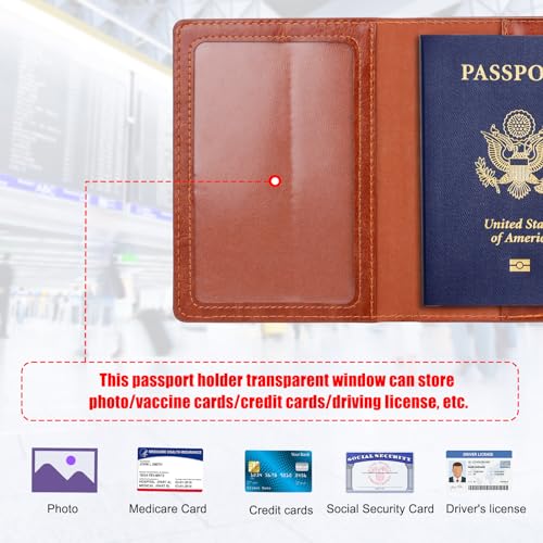 TIGARI Passport Holder for Travel Women Men, PU Leather Passport Wallet Cover Case Sleeve, Waterproof Protected Document Organizer, Family Vacation Plane Cruise Travel Essentials-Brown - Image 3