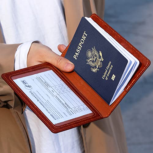 TIGARI Passport Holder for Travel Women Men, PU Leather Passport Wallet Cover Case Sleeve, Waterproof Protected Document Organizer, Family Vacation Plane Cruise Travel Essentials-Brown - Image 4