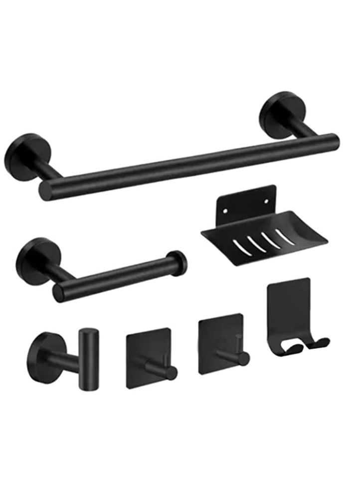 7 Pieces Bathroom Hardware Set 15.7 Inch Hand Towel Bar Toilet Paper Holder 3 Robe Towel Hooks Towel Rack Set Black  - Image 1