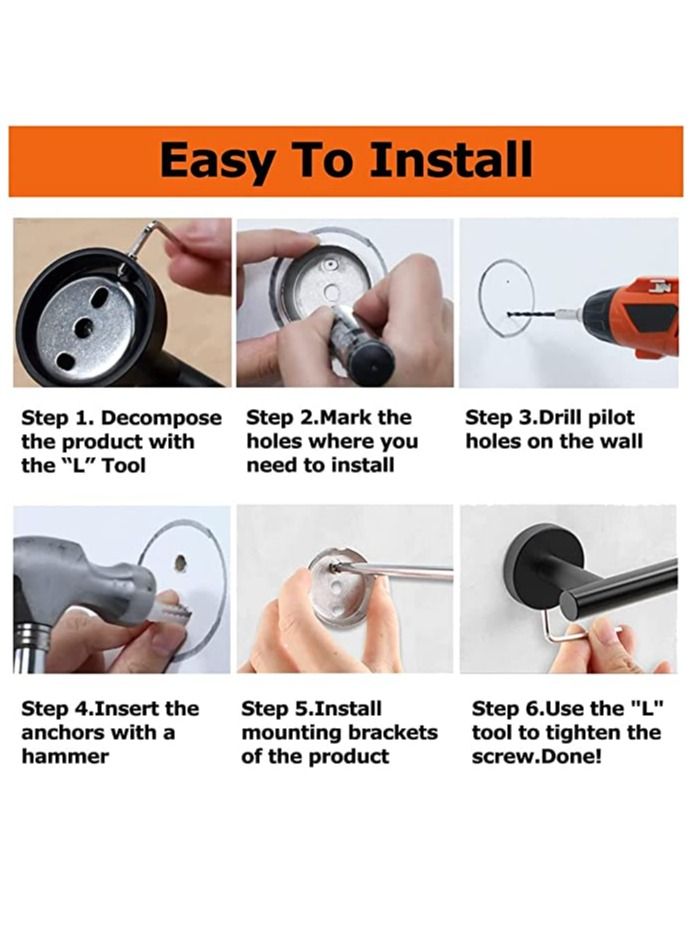 7 Pieces Bathroom Hardware Set 15.7 Inch Hand Towel Bar Toilet Paper Holder 3 Robe Towel Hooks Towel Rack Set Black  - Image 2