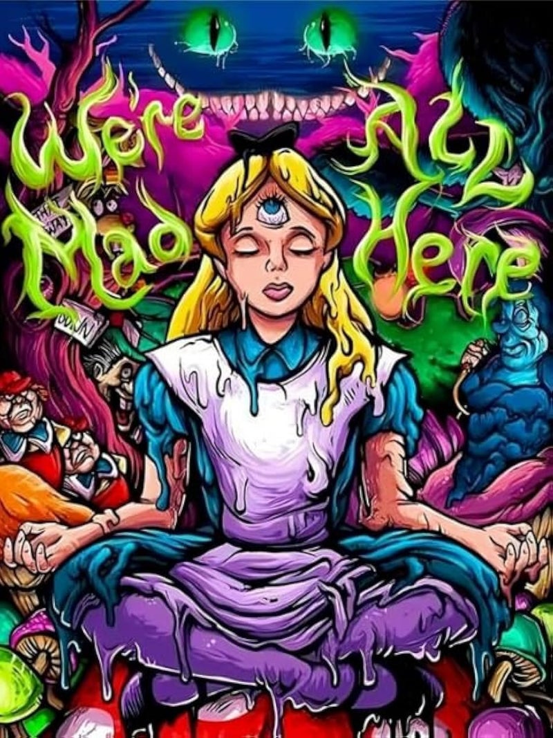 Modern Merch Alice in Wonderland Diamond Art Kits for Adults 'We're All Mad Here' 5D Diamond Painting for Adults, DIY Trippy Wall Art, Cross Stitch Gem Art, Full Round Drill 12x16 - Image 1