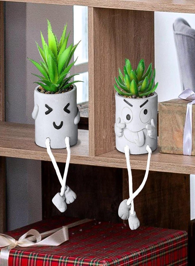 INFTYLE Creative Artificial Succulent Plants in pots - 2 Pieces Mini Fake Plant Faux Succulent Emotional Cement Potted for Home Desk Shelf Kitchen and Office Decor (2PCS) - Image 4