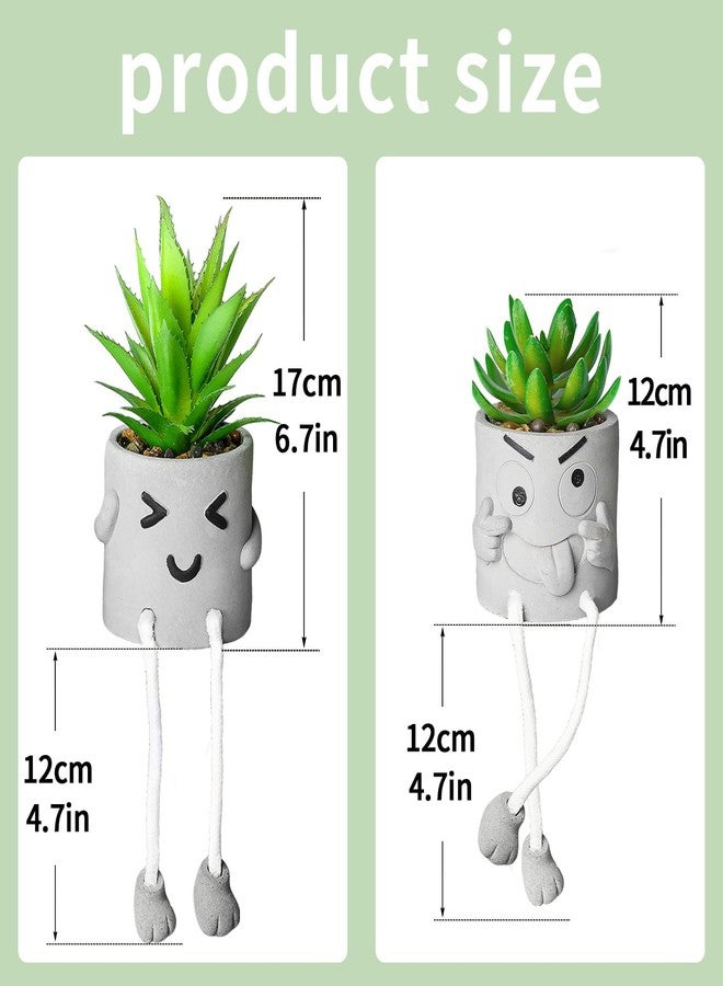 INFTYLE Creative Artificial Succulent Plants in pots - 2 Pieces Mini Fake Plant Faux Succulent Emotional Cement Potted for Home Desk Shelf Kitchen and Office Decor (2PCS) - Image 2