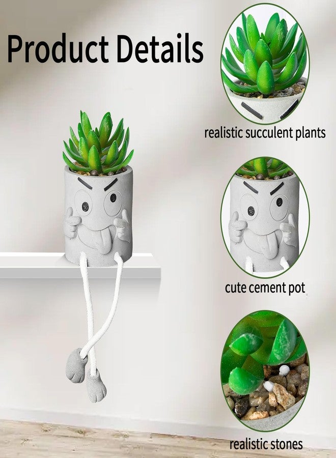 INFTYLE Creative Artificial Succulent Plants in pots - 2 Pieces Mini Fake Plant Faux Succulent Emotional Cement Potted for Home Desk Shelf Kitchen and Office Decor (2PCS) - Image 3