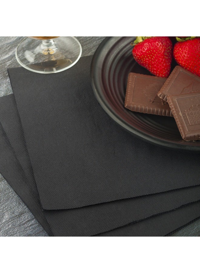 Restaurantware Luxenap 15.5 x 15.3 Inch 2-Ply Dinner Napkins, 50 Disposable Napkins - Linen Feel, Soft And Absorbent, Black Paper Folded Napkins, Square, For Lunch, Dinner, Or Everyday Use  - Image 3