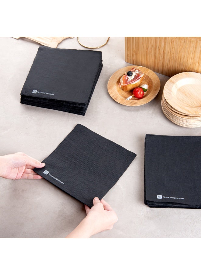 Restaurantware Luxenap 15.5 x 15.3 Inch 2-Ply Dinner Napkins, 50 Disposable Napkins - Linen Feel, Soft And Absorbent, Black Paper Folded Napkins, Square, For Lunch, Dinner, Or Everyday Use  - Image 5
