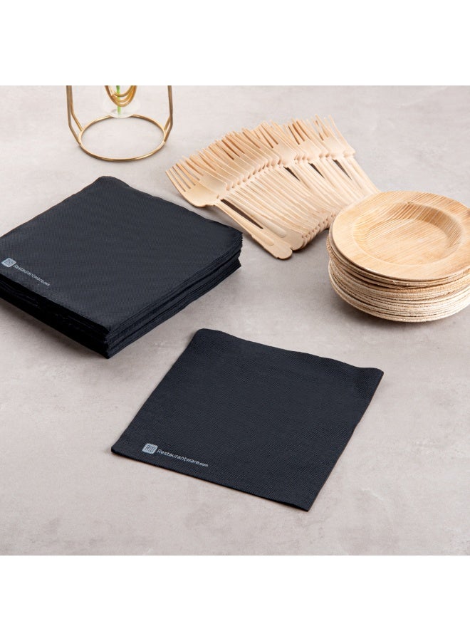 Restaurantware Luxenap 15.5 x 15.3 Inch 2-Ply Dinner Napkins, 50 Disposable Napkins - Linen Feel, Soft And Absorbent, Black Paper Folded Napkins, Square, For Lunch, Dinner, Or Everyday Use  - Image 4
