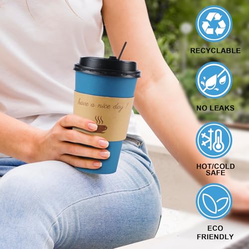 Clawsoff 100 Pack 16 oz Coffee Cups with Lids, Disposable To Go Paper Coffee Cups with Sleeves and Stirring Sticks for Hot/Cold Drinks Office Home Shop Event (Navy) - Image 4
