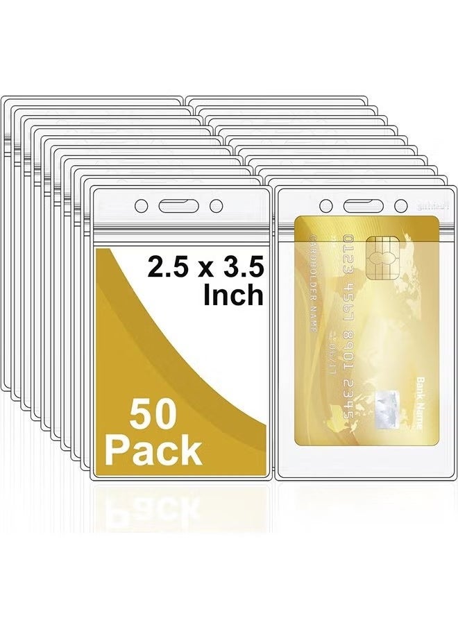 Unewshi Id Card Badge Holder, Card Protector, 50 Pack Hard Plastic Badge Holder with Waterproof and Dustproof Resealable, Plastic Name Tag Holder, Duty Vertical Clear Pvc Id Card Holder for Standard Cards, Sports Cards  - Image 1
