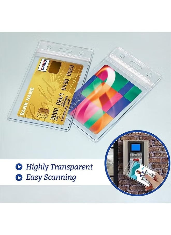Unewshi Id Card Badge Holder, Card Protector, 50 Pack Hard Plastic Badge Holder with Waterproof and Dustproof Resealable, Plastic Name Tag Holder, Duty Vertical Clear Pvc Id Card Holder for Standard Cards, Sports Cards  - Image 2