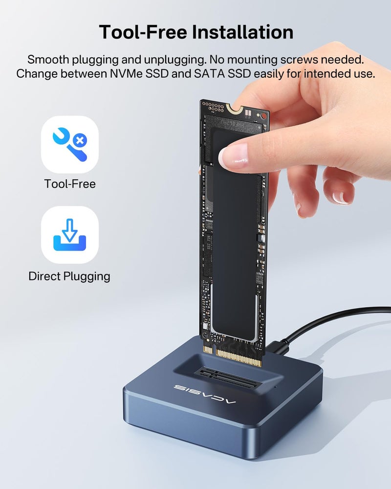 FREEGENE ACASIS NVME SSD Enclosure, M.2 NVMe & SATA to USB C/A Docking Station/Adapter/Reader, USB 3.2 Gen 2(10 Gbps), Aluminium Alloy Housing, Supports M.2 NVMe & SATA SSD (M Key & B+M Key) - Image 5