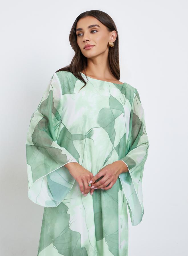 ستايلي جلابية مطبعة بالكامل مع أكمام طويلة - Image 3