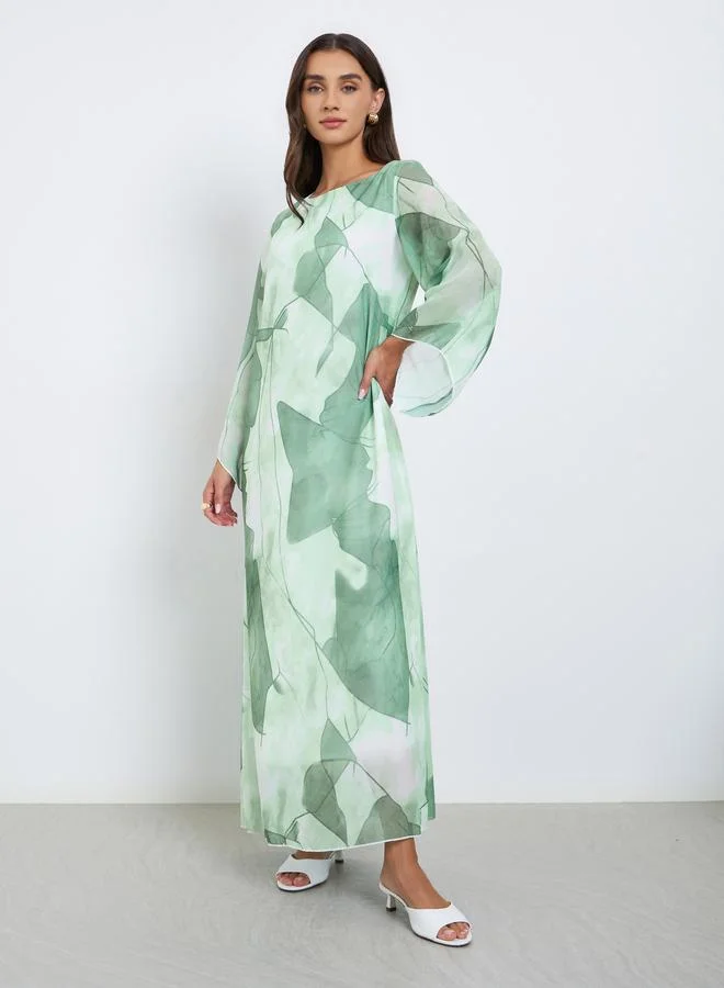 ستايلي جلابية مطبعة بالكامل مع أكمام طويلة