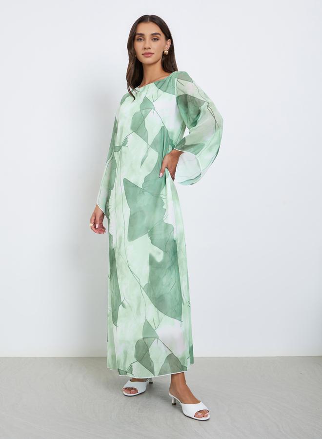 ستايلي جلابية مطبعة بالكامل مع أكمام طويلة - Image 2