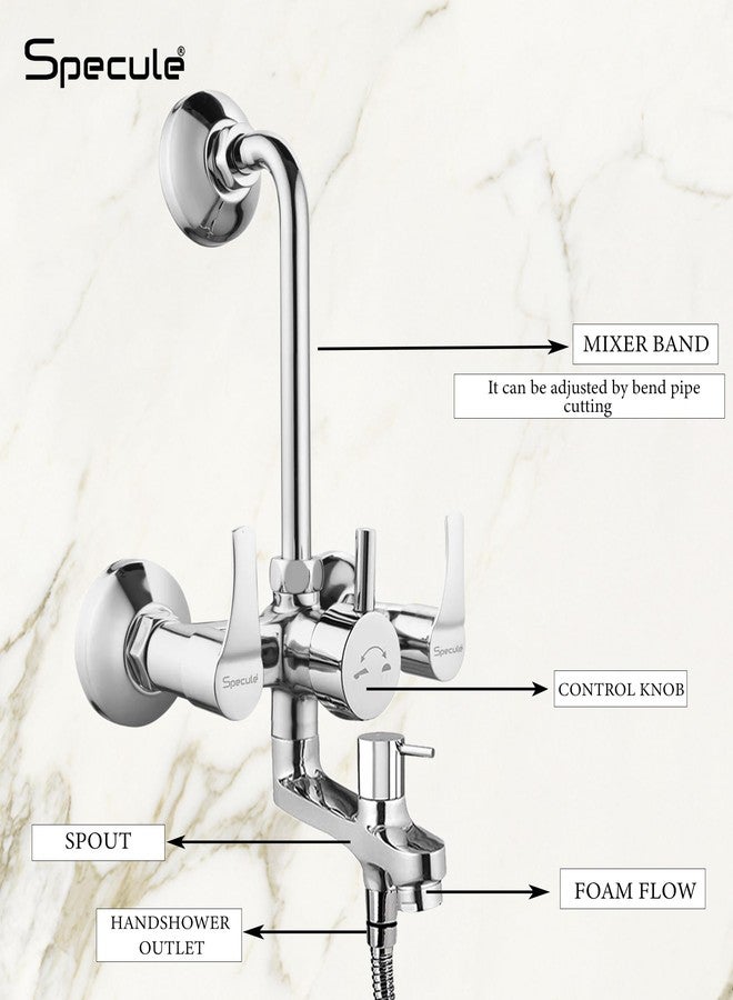 Specule 3 In 1 Wall Mixer with Hand Shower 1.5 Meter | Hose Overhead Shower and Diverter | Chrome Finish Premium Bathroom Shower Set (Topaz) - Image 3