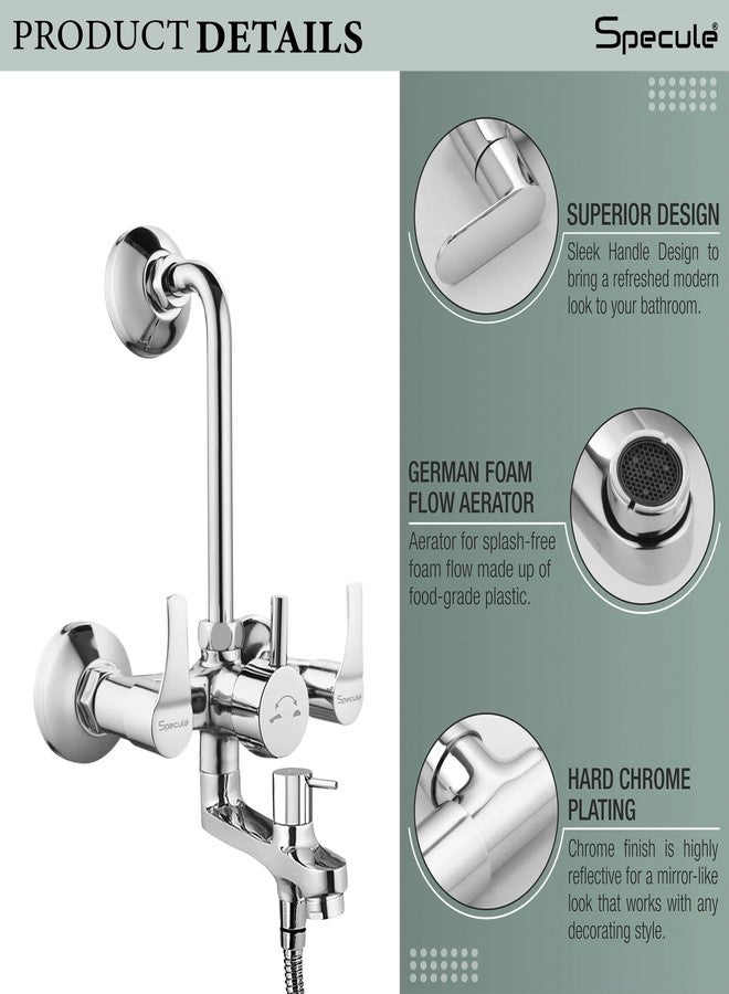 Specule 3 In 1 Wall Mixer with Hand Shower 1.5 Meter | Hose Overhead Shower and Diverter | Chrome Finish Premium Bathroom Shower Set (Topaz) - Image 5