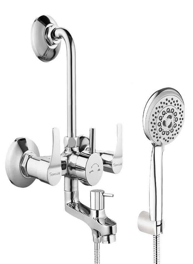 Specule 3 In 1 Wall Mixer with Hand Shower 1.5 Meter | Hose Overhead Shower and Diverter | Chrome Finish Premium Bathroom Shower Set (Topaz) - Image 1