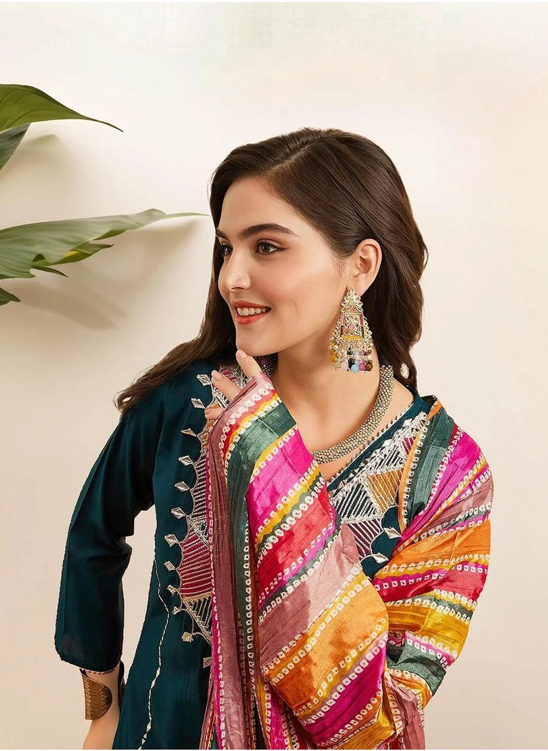 آي شين Women Teal Cotton 2 Pcs Kurta Set
