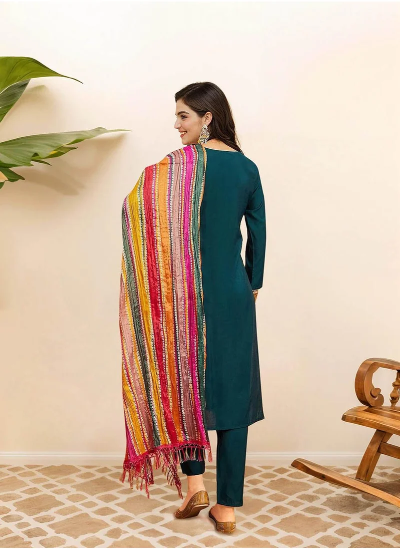 آي شين Women Teal Cotton 2 Pcs Kurta Set