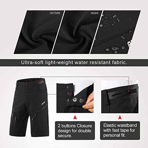 ARSUXEO Men's Loose Fit Cycling Shorts Mountain Bike Shorts Water Ressistant 1903 Black Size XX-Large - Image 3