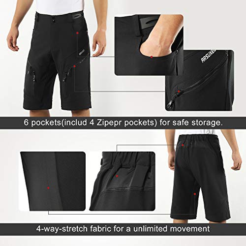 ARSUXEO Men's Loose Fit Cycling Shorts Mountain Bike Shorts Water Ressistant 1903 Black Size XX-Large - Image 4