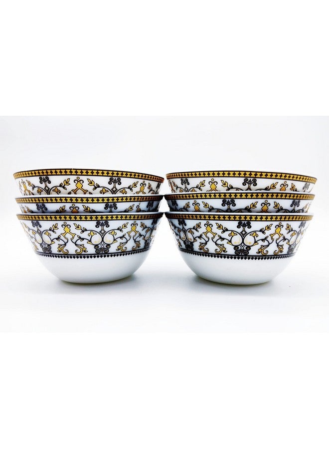 La Opala Diva Sovrana Collection Opal Glass Crockery | Vegetable Bowl 180 ml Set of 6 Moroccan Gold | Bowls for dal & condiments | Microwave Safe | 100% Vegetarian | Extra Strong | Super Light & White - Image 3