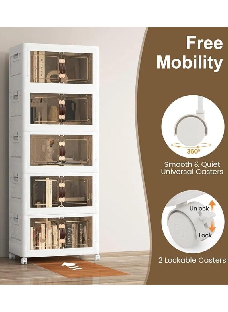 Foldable Plastic Storage Box 5 layers With Wheels and Doors,XLarge Storage Bin with Lid Organizers Stackable Storage Bins, Closet Organizers Double Door Magnetic - Image 2