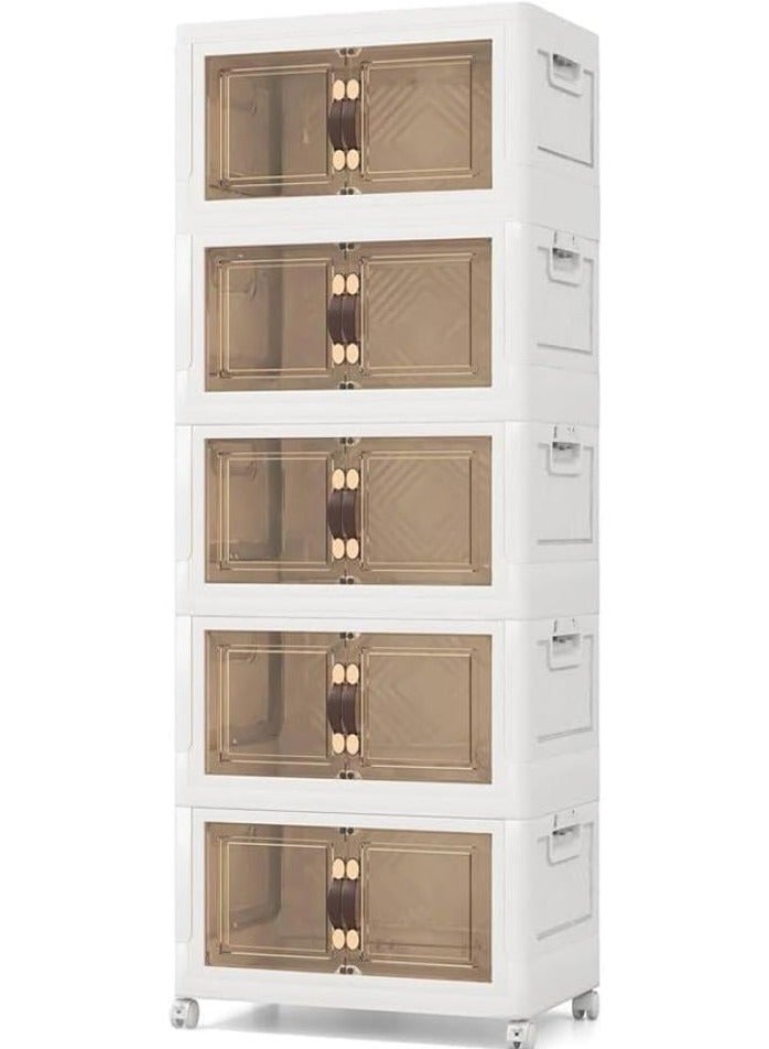 Foldable Plastic Storage Box 5 layers With Wheels and Doors,XLarge Storage Bin with Lid Organizers Stackable Storage Bins, Closet Organizers Double Door Magnetic - Image 5
