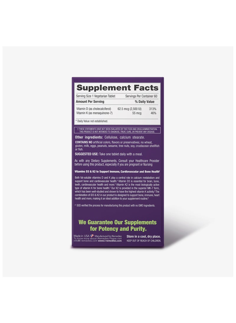 iRemedies iRemedies iVitamins D3 & K2 - Synergistic Support for Bone and Cardiovascular Health - 60 Tablets  - Image 5