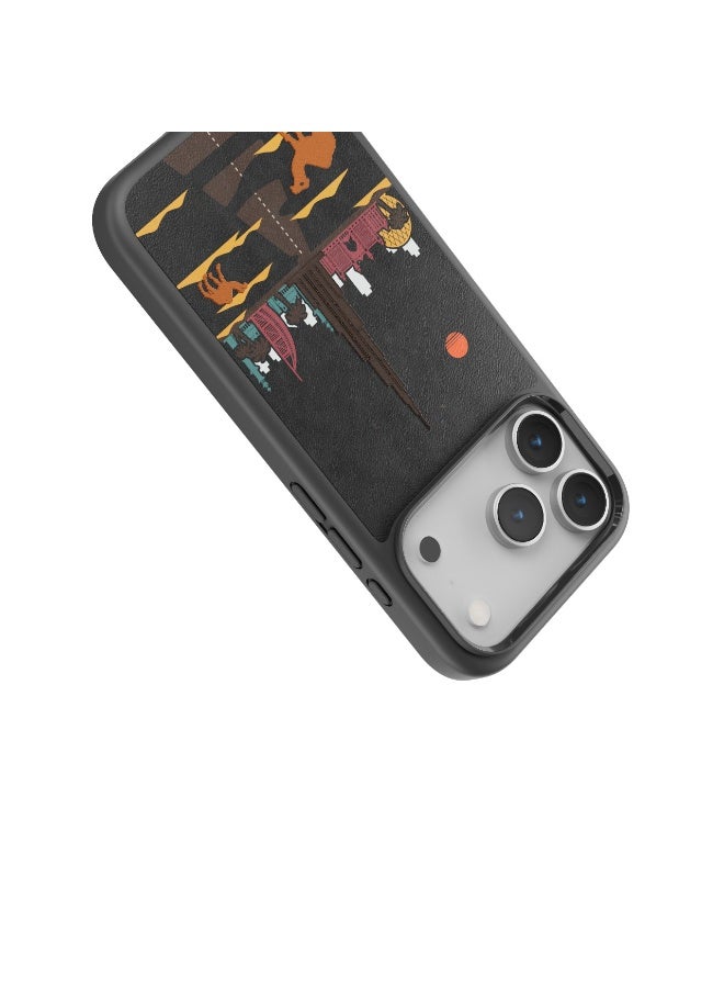 ليفيلو جراب فالو المصنوع من جلد البولي يوريثان لهاتف iPhone 17 Pro بتصميم تطريز دبي / مقاوم للخدش والتآكل / حواف مرتفعة للكاميرا والشاشة / مصد مقاوم للصدمات - أسود داكن - Image 2