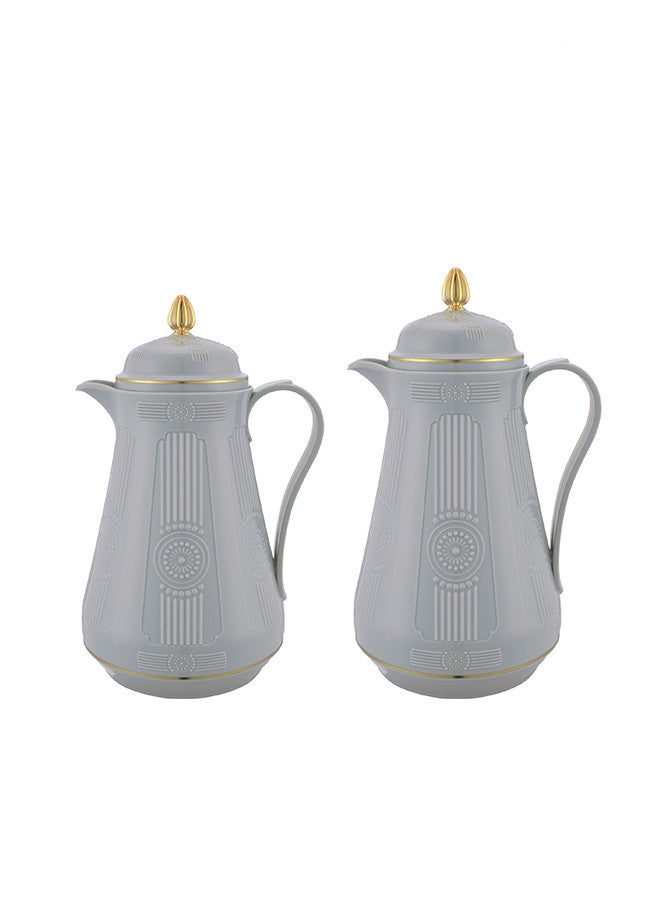 REEM 2-Piece Tea/Coffee Flask Set 0.6L & 1L Grey/Gold
