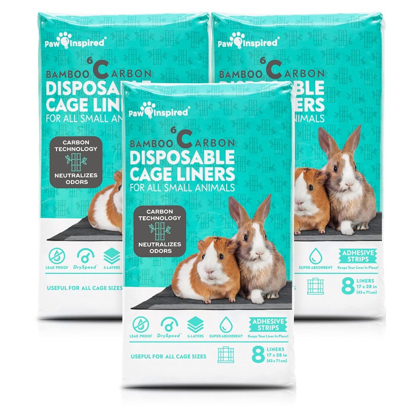 Paw Inspired Disposable Guinea Pig Cage Liners  Bamboo Charcoal Odor Controlling  Super Absorbent Liners Pee Pads for Ferrets Rabbits Hamsters and Small Animals 28 x 17 CC 2 x 1 24 Count