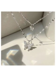 Generic Flash Diamond Butterfly Double Layer Necklace Women's Simple Design Clavicle Chain  - Image 3